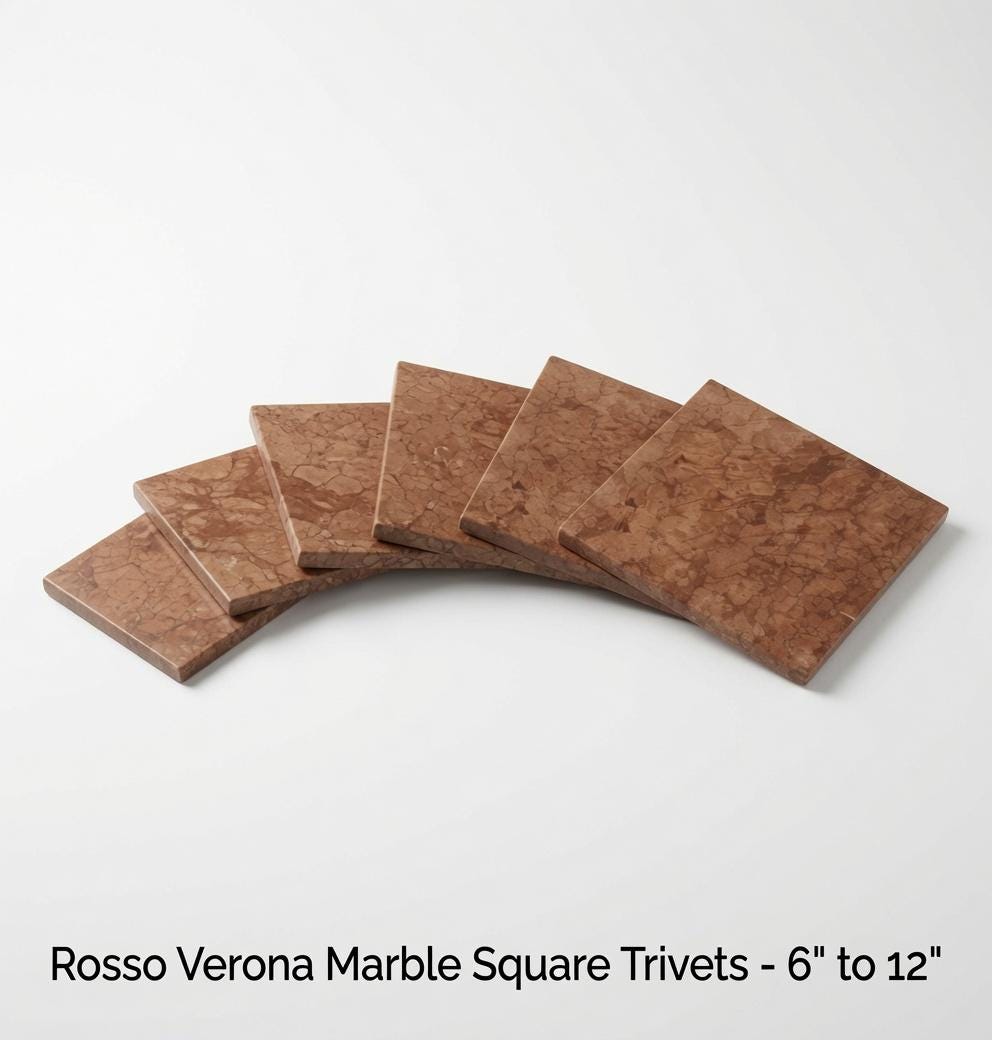 Rosso Verona Marble Square choice of sizes up to 12 inches Trivets / Tabletops / Decorative Marble Pieces in many sizes FREE SHIPPING