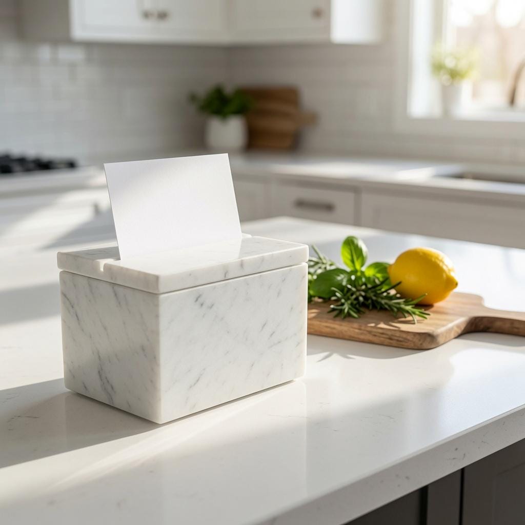 Marble Recipe Box Glacier White Marble 6"×4" height 4 1/2" fits 3x5 recipe cards Free Shipping