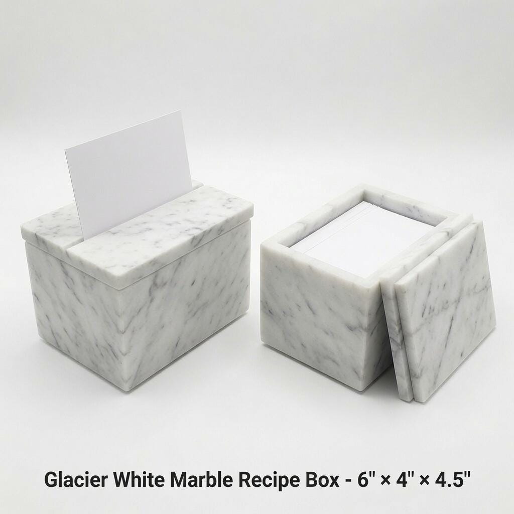 Marble Recipe Box Glacier White Marble 6"×4" height 4 1/2" fits 3x5 recipe cards Free Shipping