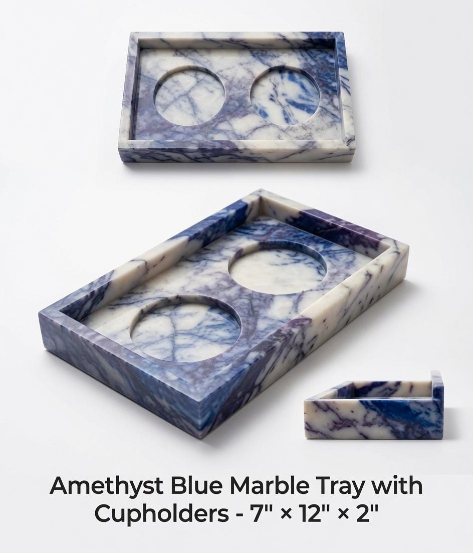 Handmade Marble/ Granite Tray With cupholders cut into the stone 7" × 12" height 2", available in a variety of stone colors FREE SHIPPING
