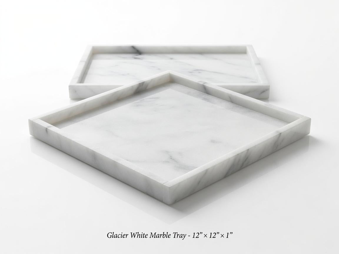 Handmade Glacier White Marble Tray 12" × 12" x 1"(height), Free Shipping Beautiful perfect for a centerpiece a great housewarming gift.
