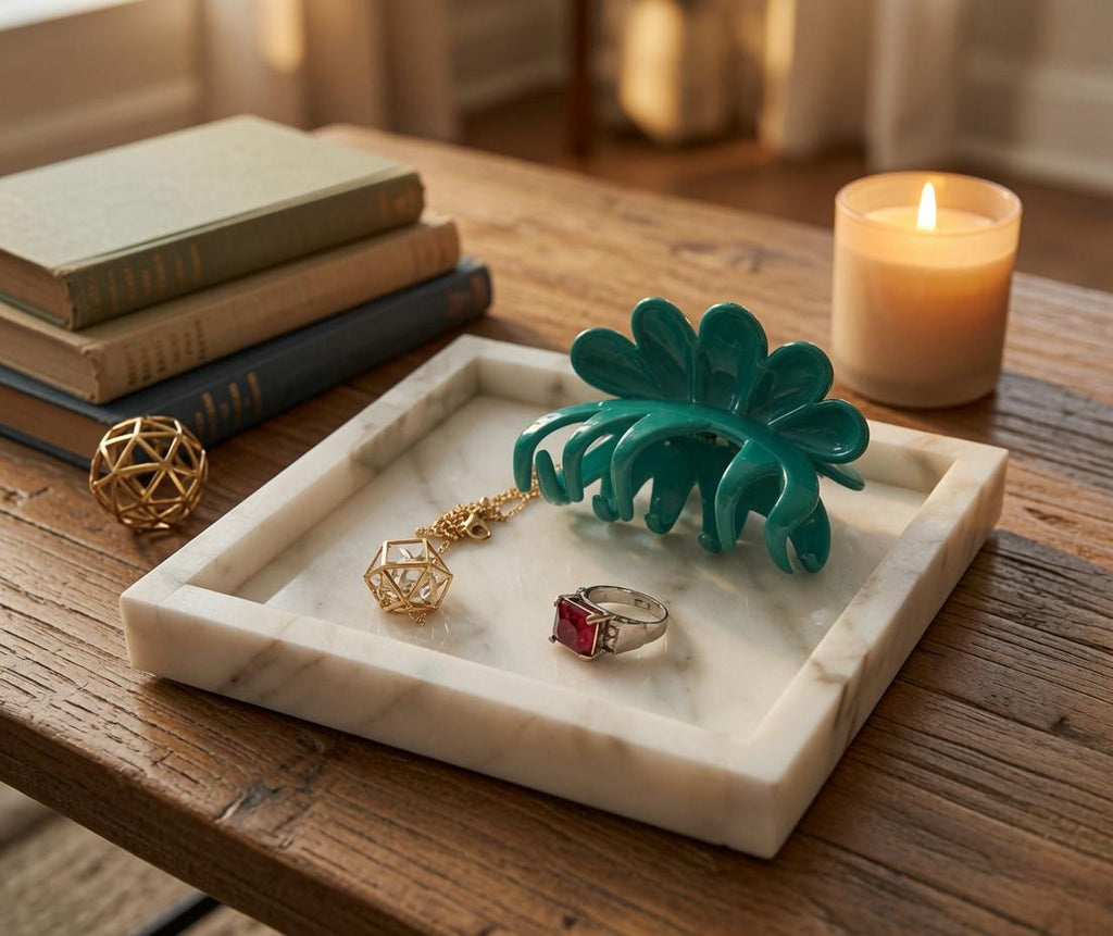 Handmade Calacatta Gold Marble Tray 6" × 6" height 1", perfect for your nightstand, bathroom, or I use them as trinket tray. Free Shipping