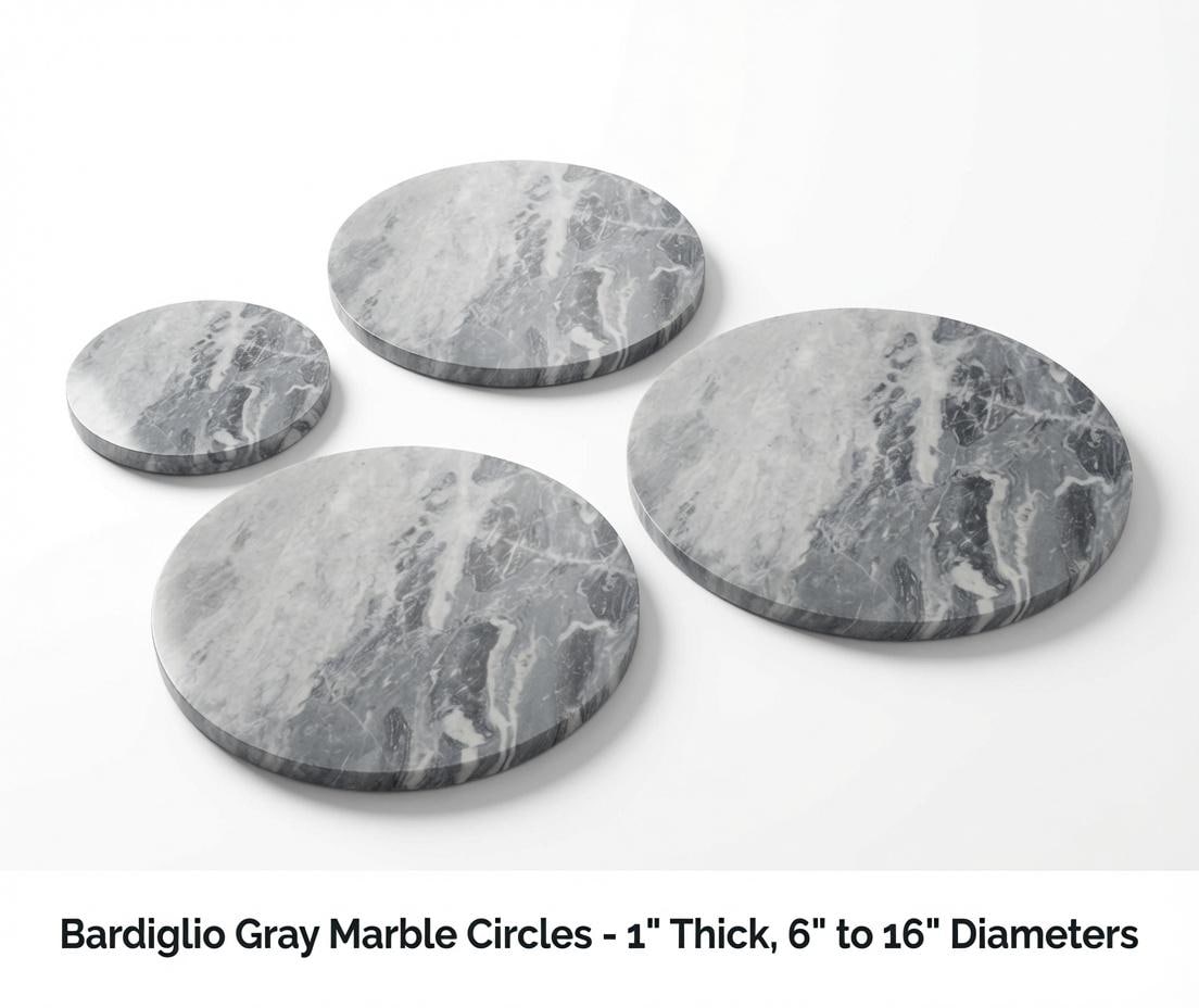 1" thick Bardiglio Gray marble Circles 6",7",8",9",10",11",12",13",14",15",16" available, Trivets,  Art Pedestals. Free Shipping.