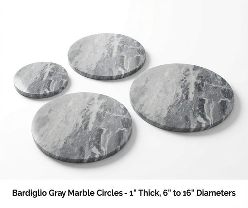 1" thick Bardiglio Gray marble Circles 6",7",8",9",10",11",12",13",14",15",16" available, Trivets,  Art Pedestals. Free Shipping.