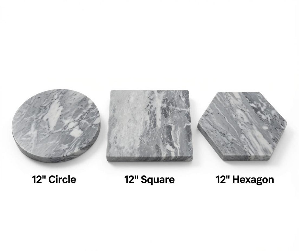 1" thick Bardiglio Gray marble Trivets 6",7",8",9",10",11",12",13",14",15",16" available in a variety of shapes