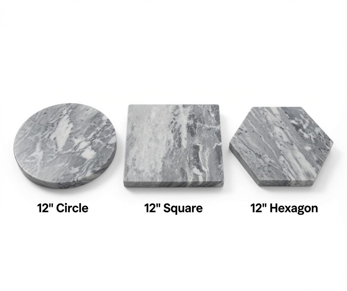 1" thick Bardiglio Gray marble Trivets 6",7",8",9",10",11",12",13",14",15",16" available in a variety of shapes