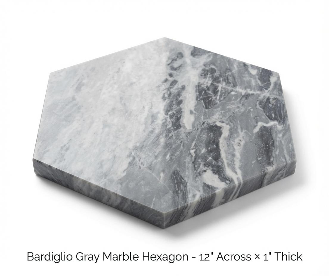 1" thick Bardiglio Gray marble Trivets 6",7",8",9",10",11",12",13",14",15",16" available in a variety of shapes