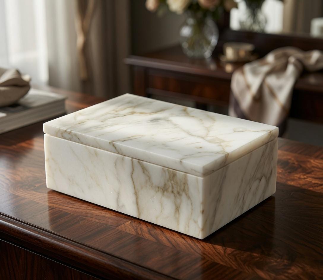 Calacatta Gold Marble Box 8"×5" height 2 1/2" or message for custom size beautiful creamy white and gold marble Free Shipping