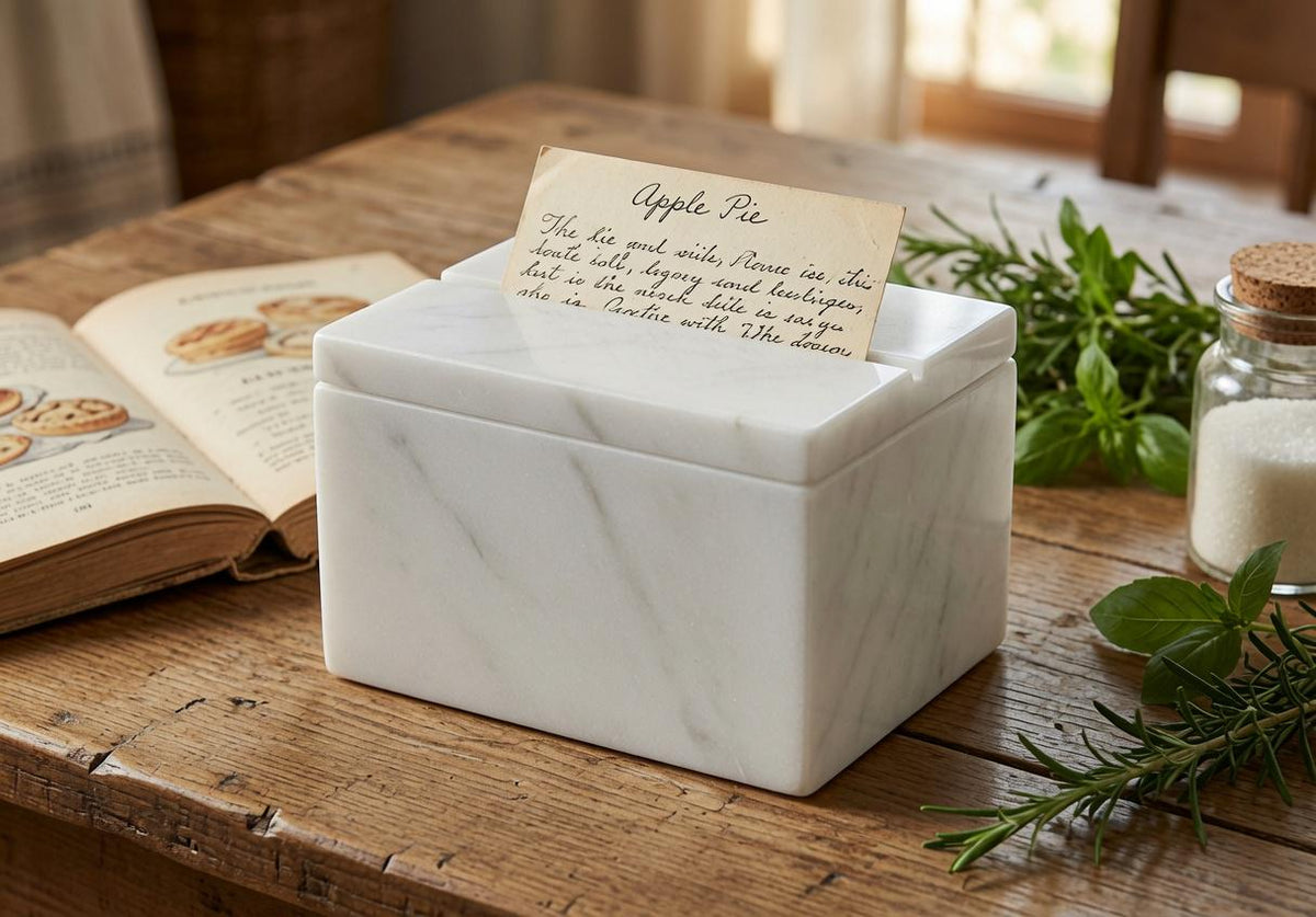 Glacier White Marble Recipe Box 7"×5" height 5 1/2" fits 6x4 recipe cards an elegant heirloom recipe box Free Shipping