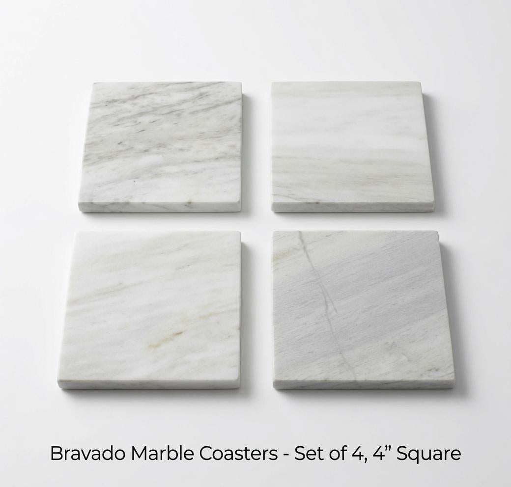 Bravado Marble a beautiful grey and white Marble coasters, set of four 4" diameter coasters, available in round and square or mix and match