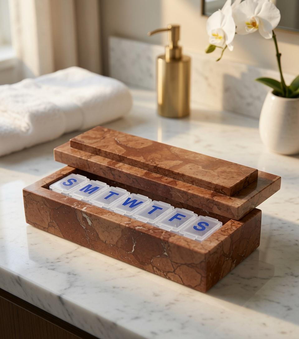 Rosso Verona weekly pill organizer box 7"×2 1/4" height 2 3/8" box with weakly pill organizer FREE SHIPPING