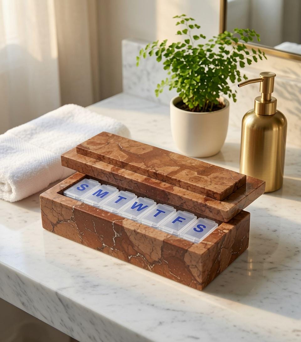 Rosso Verona weekly pill organizer box 7"×2 1/4" height 2 3/8" box with weakly pill organizer FREE SHIPPING