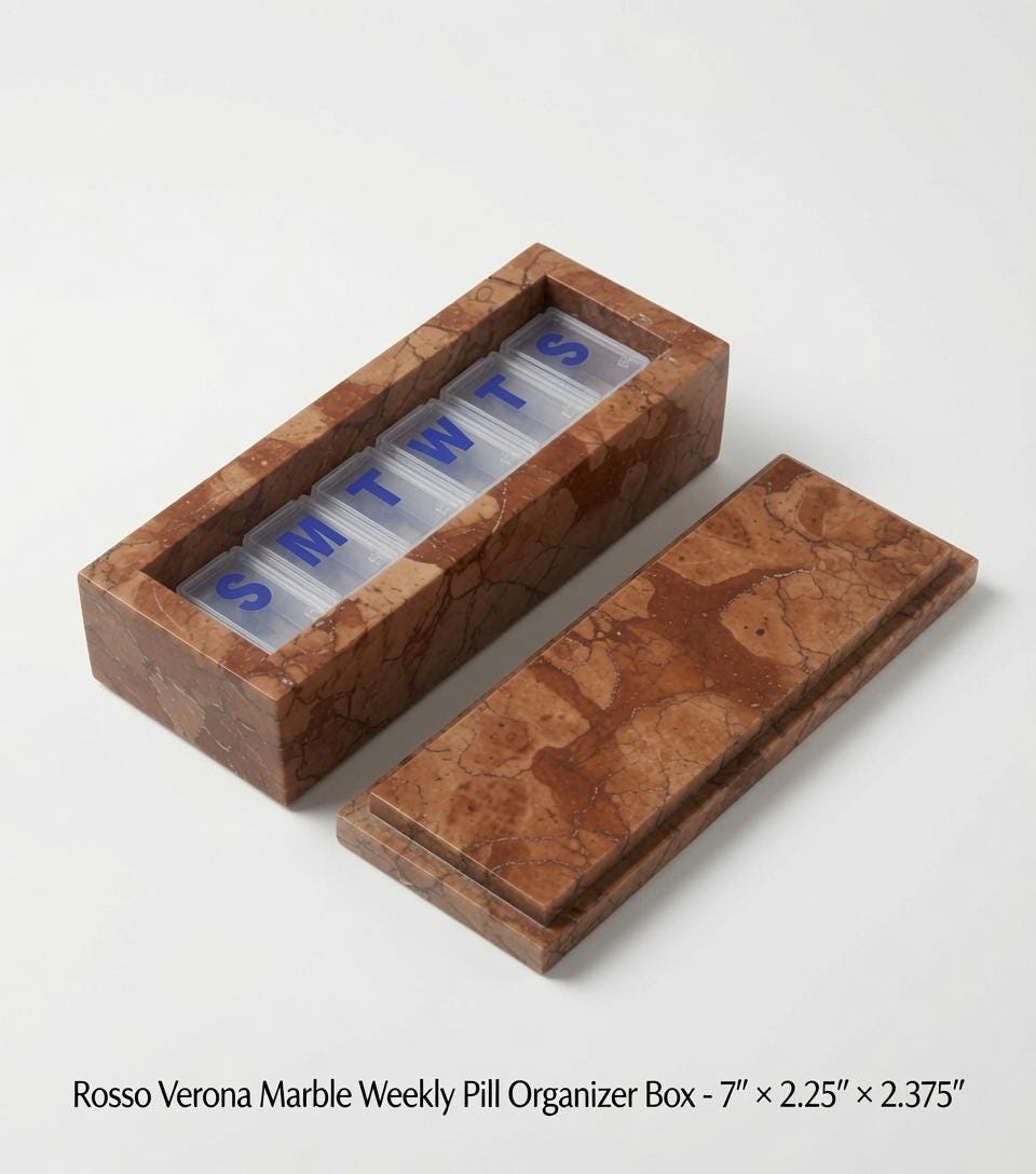 Rosso Verona weekly pill organizer box 7"×2 1/4" height 2 3/8" box with weakly pill organizer FREE SHIPPING