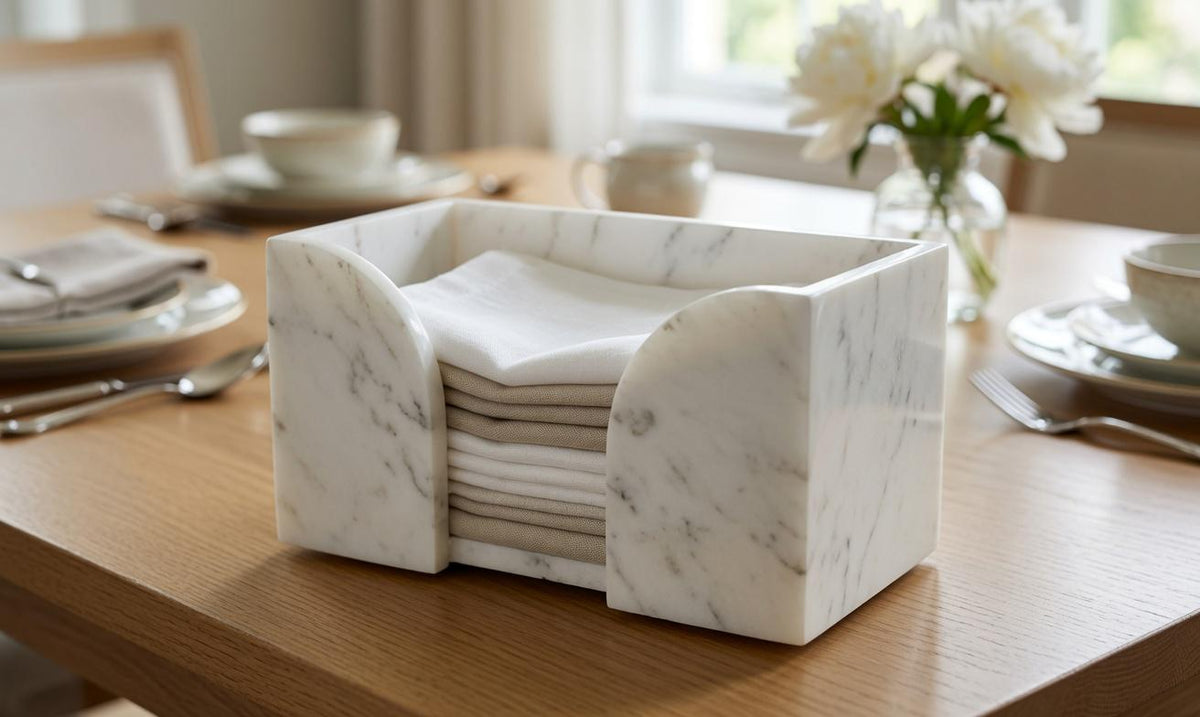 White Carrara Marble Napkin Holder 10 1/2"×4" height 7" holds folded napkins 9 1/2"×3" perfectly FREE SHIPPING