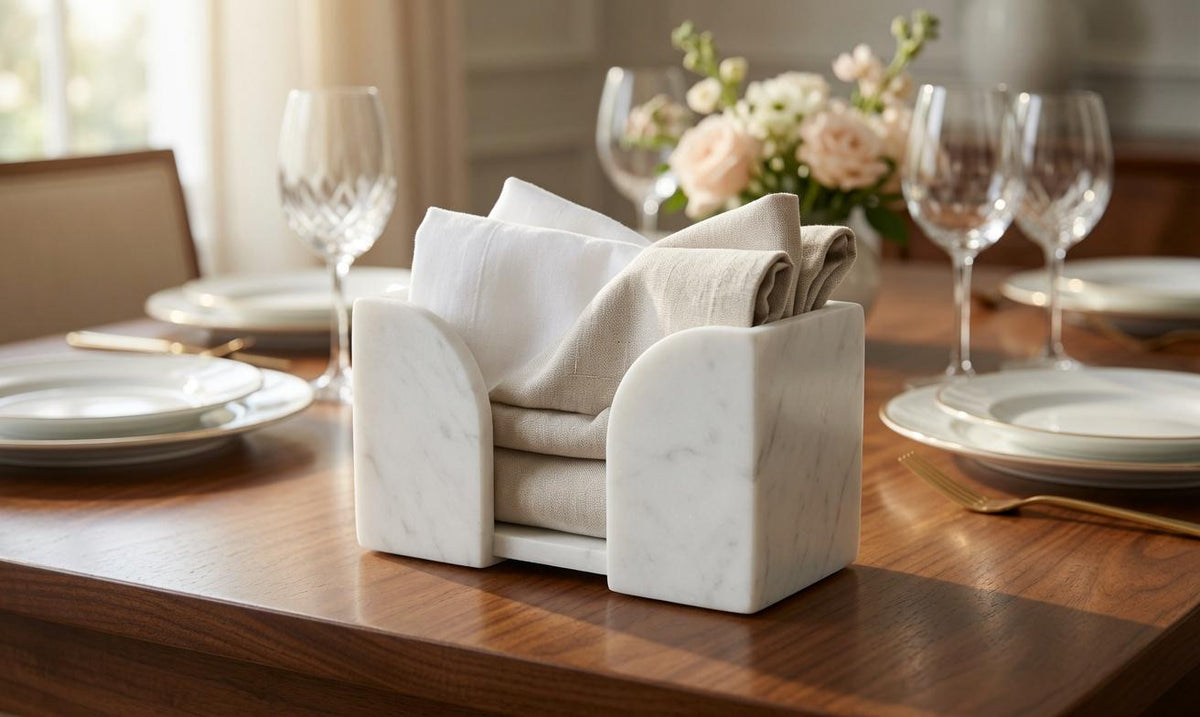 White Carrara Marble Napkin Holder 10 1/2"×4" height 7" holds folded napkins 9 1/2"×3" perfectly FREE SHIPPING