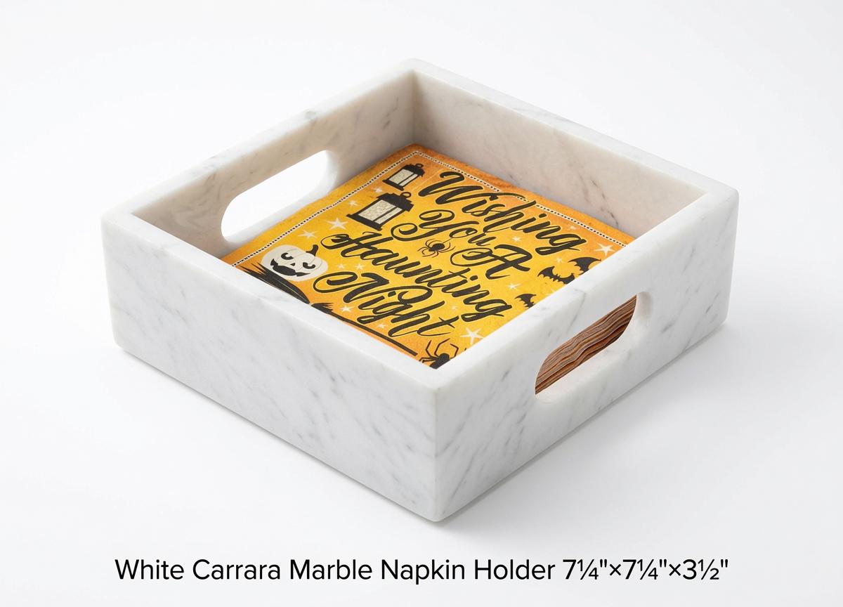 White Carrara Marble Napkin Holder 7 1/4"×7 1/4" height 3 1/2" with side handles holds 6" napkins perfectly FREE SHIPPING