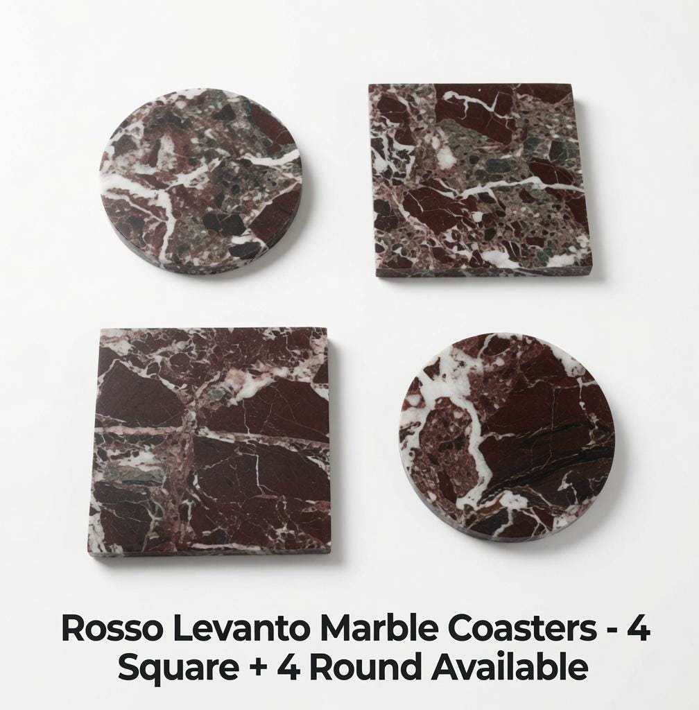 Handmade  Coasters available in variety of stone types  and in many colors  set of 4 round,  square, or 2 of each
