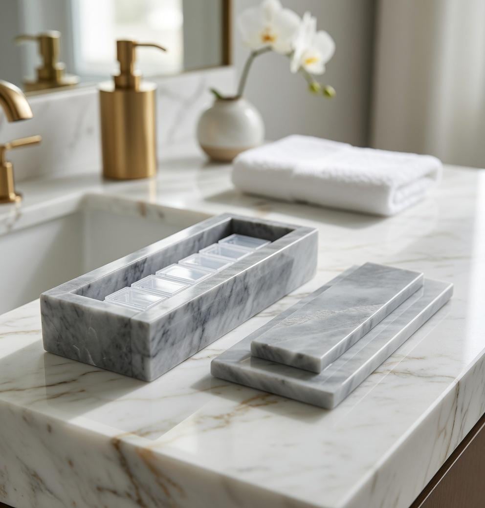 Vogue Gray Marble box container box 7 1/4"×2 1/2" height 2 5/8" with weakly pill organizer FREE SHIPPING
