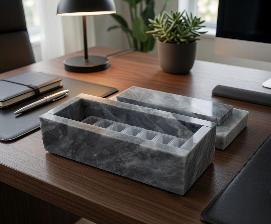 Vogue Gray Marble box container box 7 1/4"×2 1/2" height 2 5/8" with weakly pill organizer FREE SHIPPING