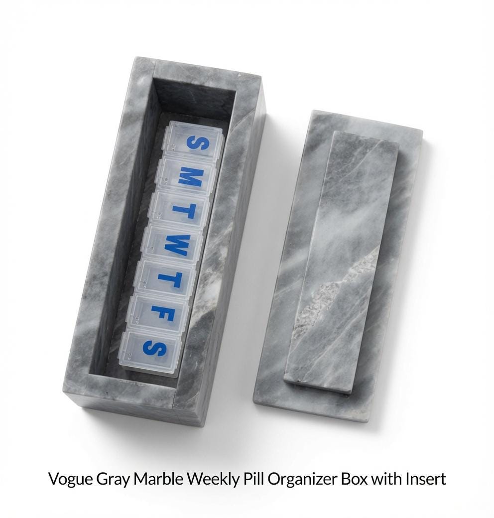 Vogue Gray Marble box container box 7 1/4"×2 1/2" height 2 5/8" with weakly pill organizer FREE SHIPPING