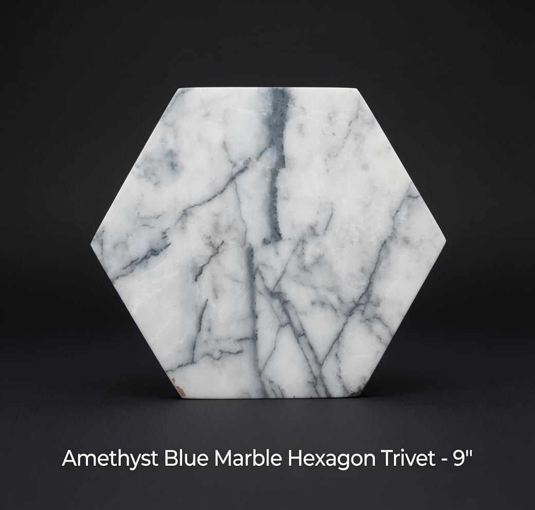 Amethyst Blue Marble Trivets,  Hot plate. Perfect to protect your table from hot pans 9" available in 3 shapes. circle, square, hexagon.