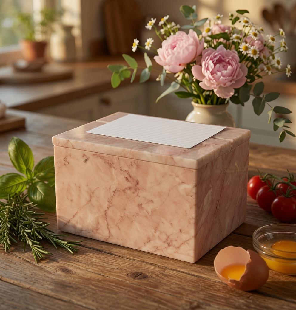 Coral Notte Marble Recipe Box 6"×4" height 4 1/2" fits 5×3 recipe cards Free Shipping