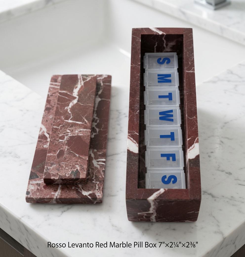 Rosso Levanto Red Marble Pill box marble box 7"×2 1/4" height 2 3/8" box with weakly pill organizer FREE SHIPPING