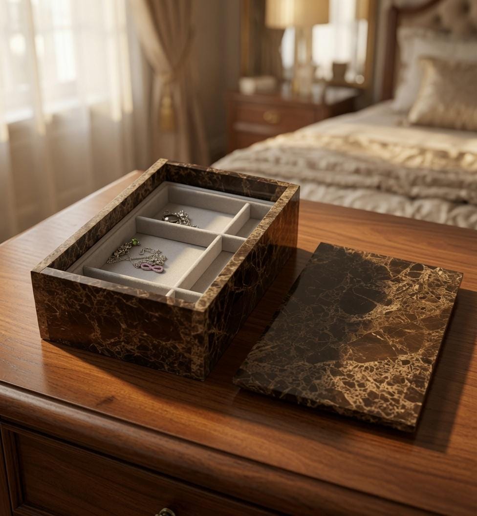 Emperador Dark Marble Jewelry Box 9 1/4" × 5 3/4" height 3 1/2" A Luxerious Deep shades of brown Free Shipping