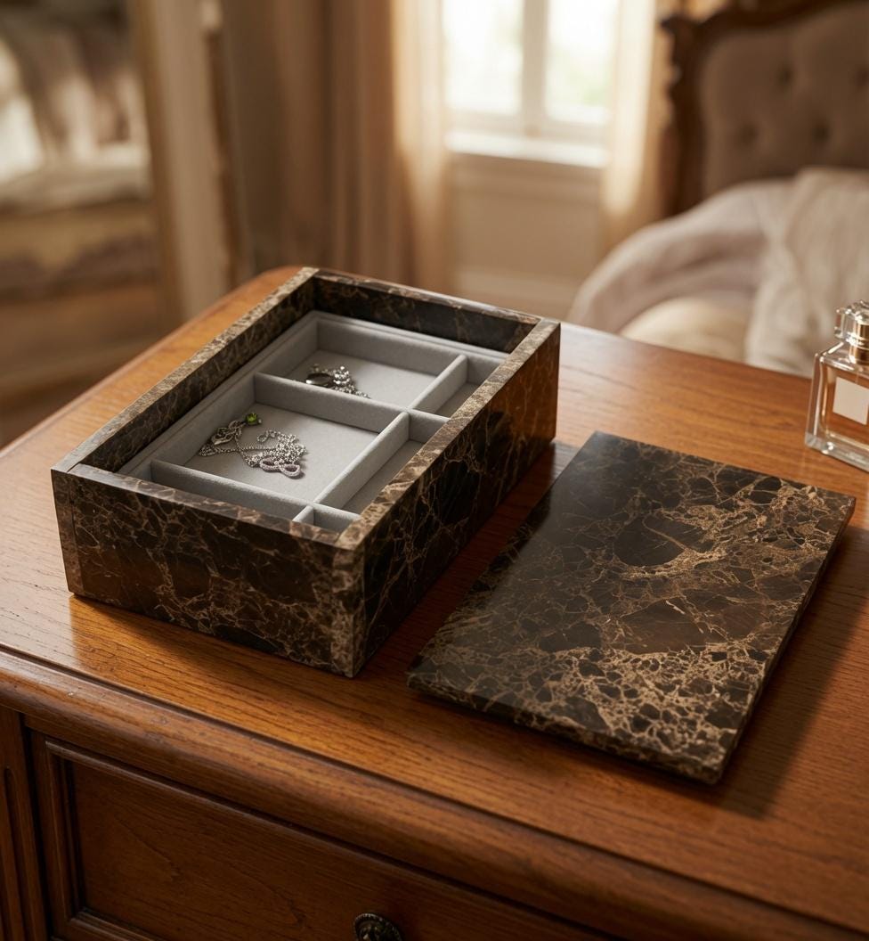 Emperador Dark Marble Jewelry Box 9 1/4" × 5 3/4" height 3 1/2" A Luxerious Deep shades of brown Free Shipping