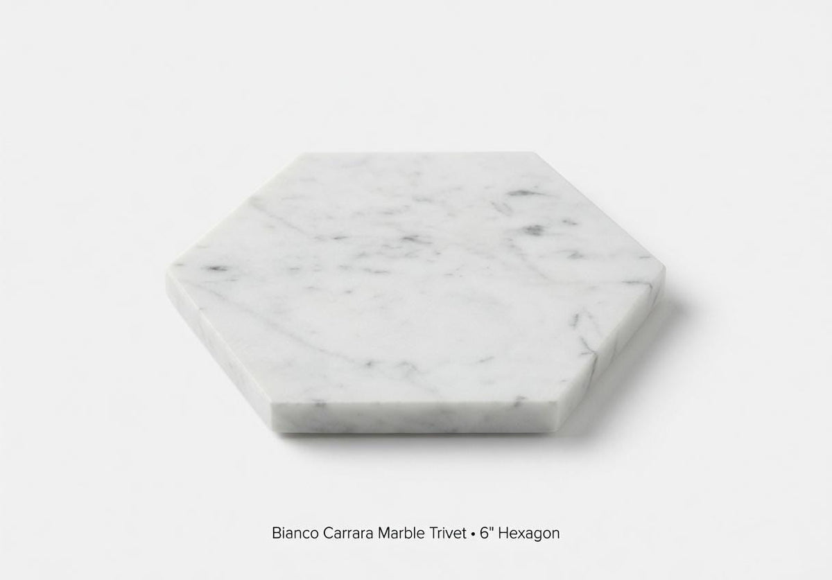 Bianco Carrara Marble,  Hot plate. Perfect to protect your table from hot pots and pans 6" available in 3 shapes (circle, square, hexagon)