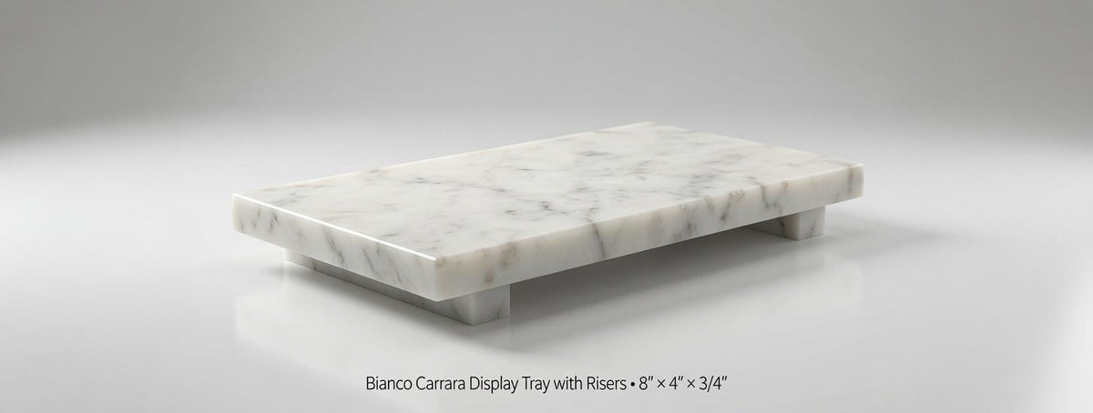 Marble display tray with risers available in many stone an elegant bathroom addition.