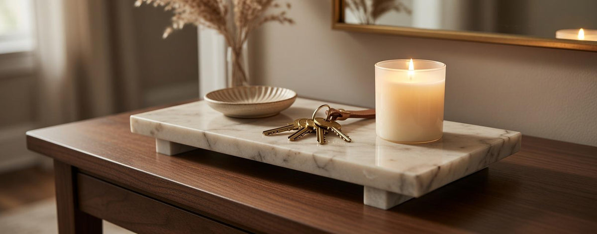 Marble display tray with risers available in many stone types an elegant bathroom addition.