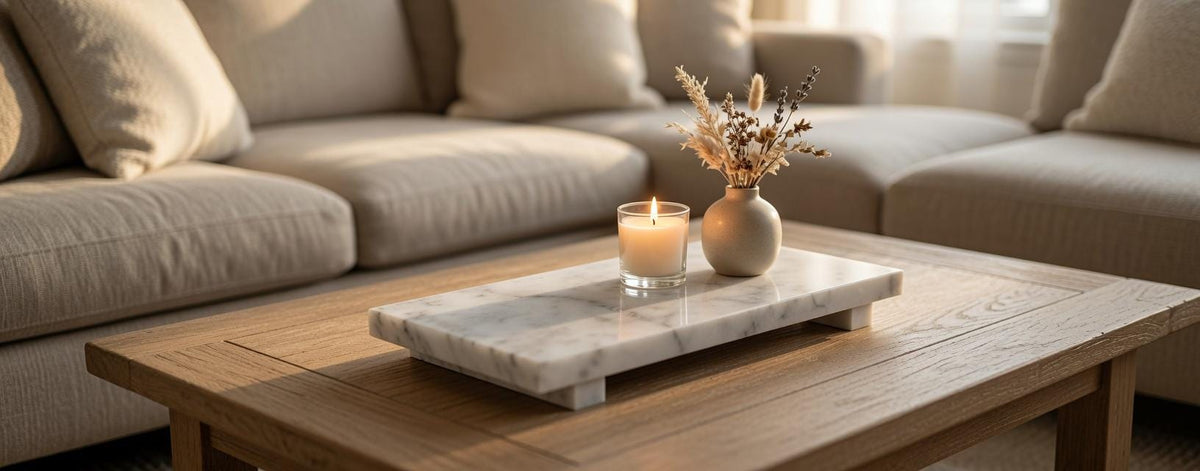Marble display tray with risers available in many stone types an elegant bathroom addition.