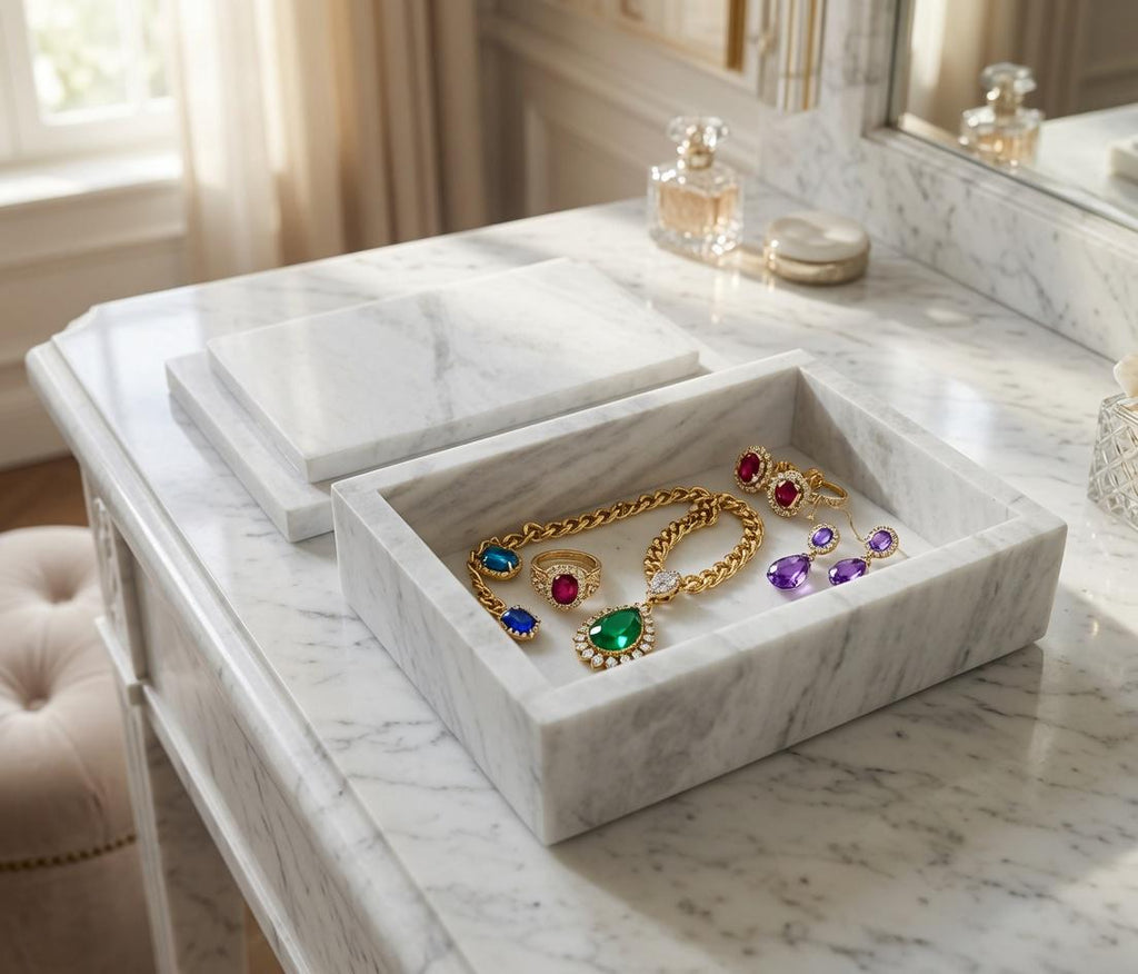 Handmade Bianco Orion Marble Box 8"×5" height 2 1/2" Am elegance unrivaled for your precious items Free Shipping