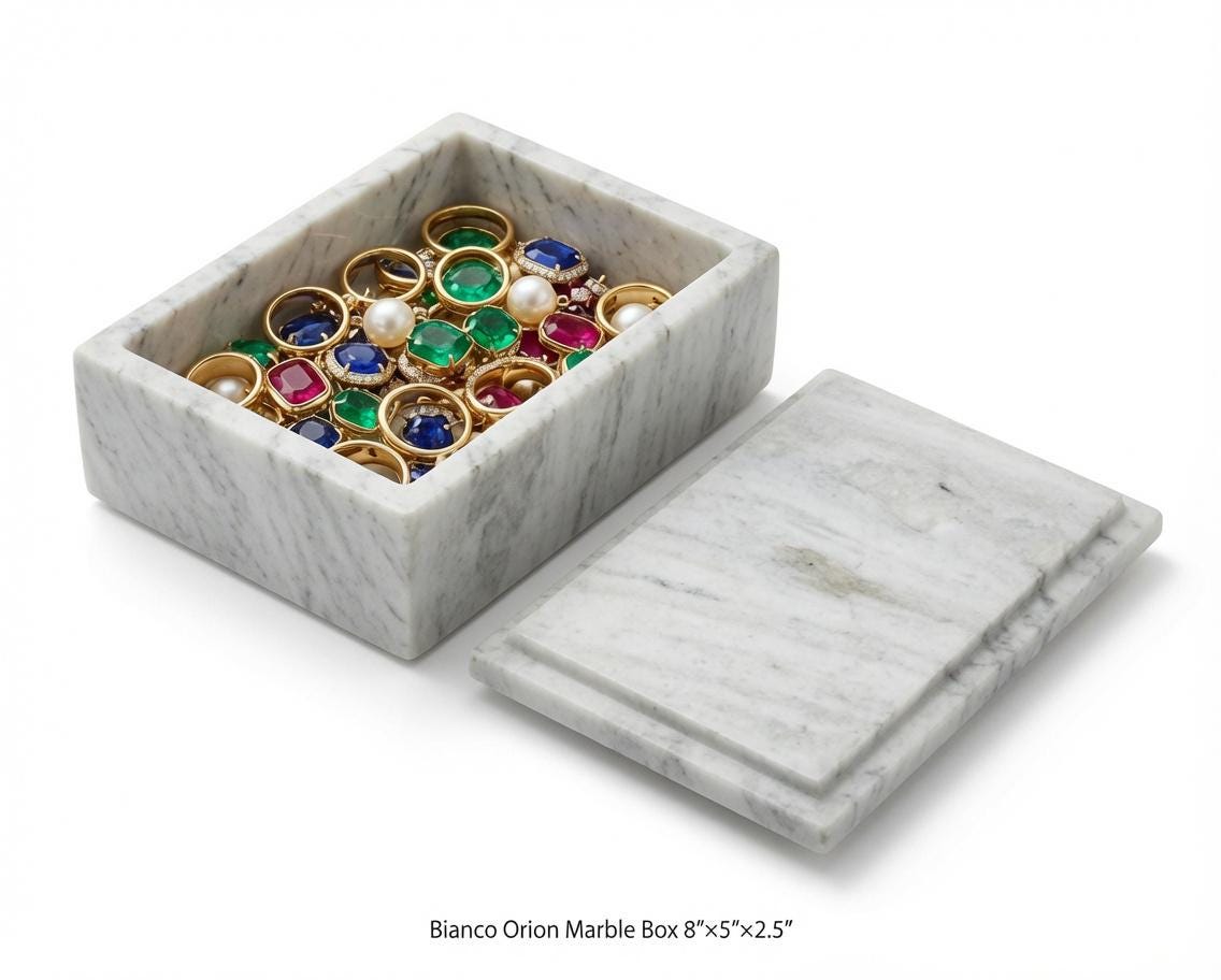 Handmade Bianco Orion Marble Box 8"×5" height 2 1/2" Am elegance unrivaled for your precious items Free Shipping