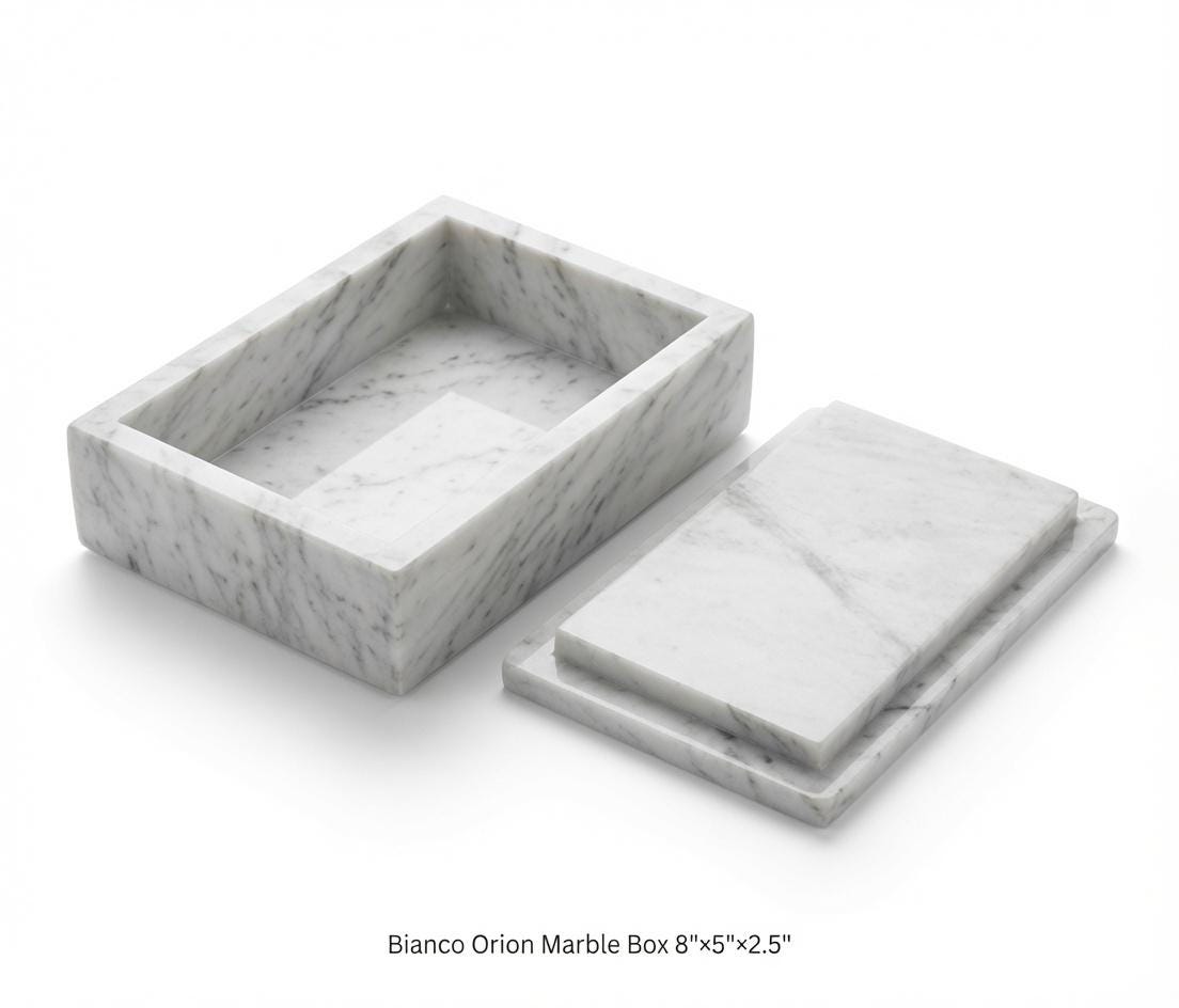 Handmade Bianco Orion Marble Box 8"×5" height 2 1/2" Am elegance unrivaled for your precious items Free Shipping