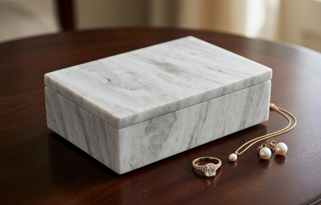 Handmade Bianco Orion Marble Box 8"×5" height 2 1/2" Am elegance unrivaled for your precious items Free Shipping
