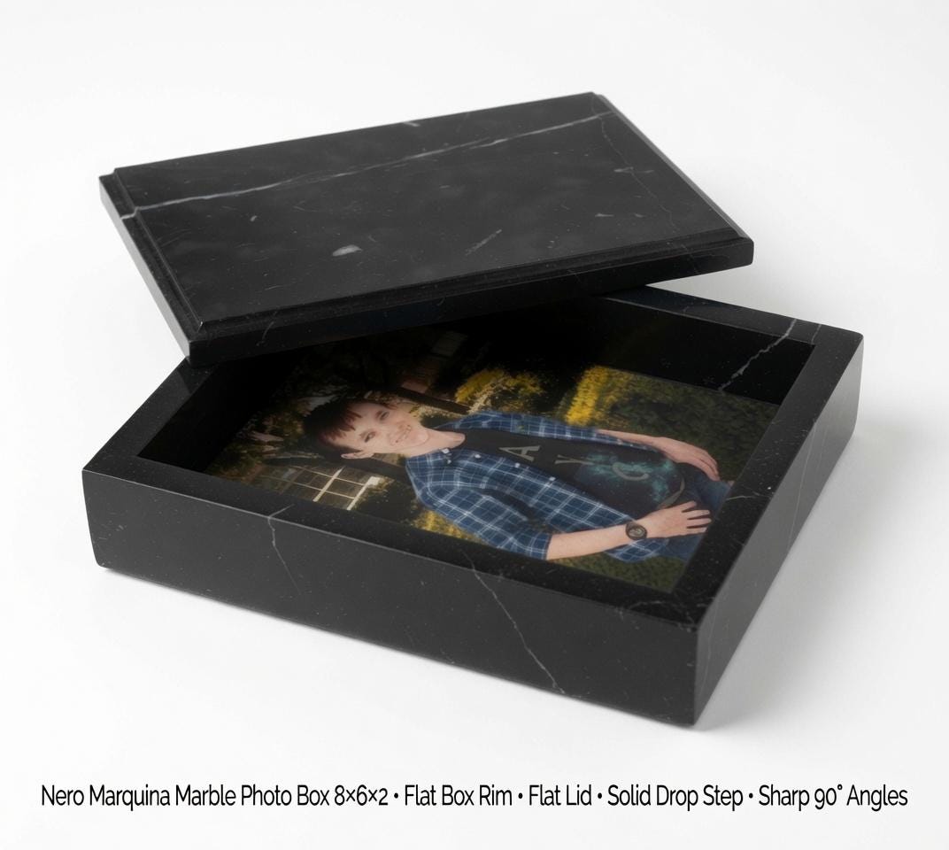 Nero MarquinaMarble photo box 8"×6" height 2" fits 5×7 pictures perfectly Handmade Free Shipping