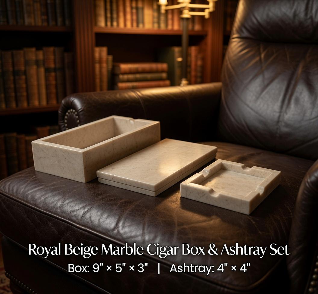 Royal Beige Marble Cigar Box and matching Marble Ashtray 9"×5" height 3" ashtray 4"×4" Free Shipping