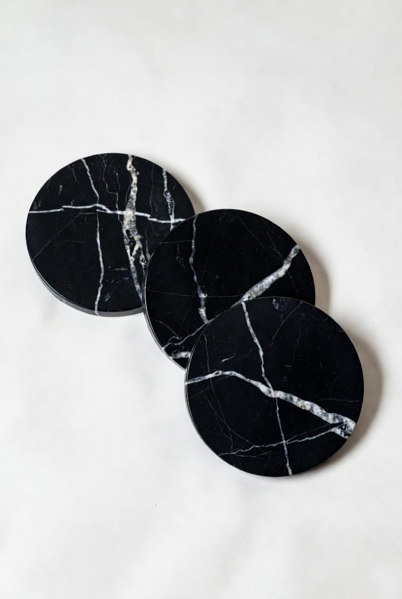 Mixed White Nero Marquina Marble Coasters Beautiful Black with white Handmade set of 4 coasters 4 round, 4 square or 2 of each
