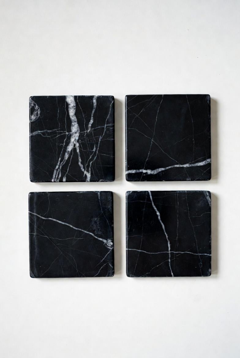 Mixed White Nero Marquina Marble Coasters Beautiful Black with white Handmade set of 4 coasters 4 round, 4 square or 2 of each