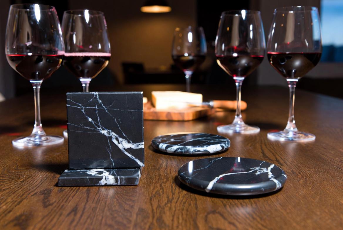 Mixed White Nero Marquina Marble Coasters Beautiful Black with white Handmade set of 4 coasters 4 round, 4 square or 2 of each