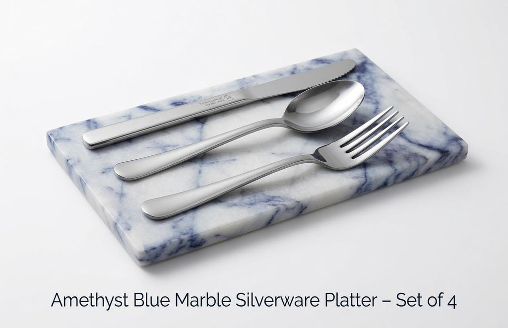 Amethyst Blue Marble Silverware Platter 9" 3 3/4" (set of 4)  for your Silverware and elegant dinner service beautiful pieces