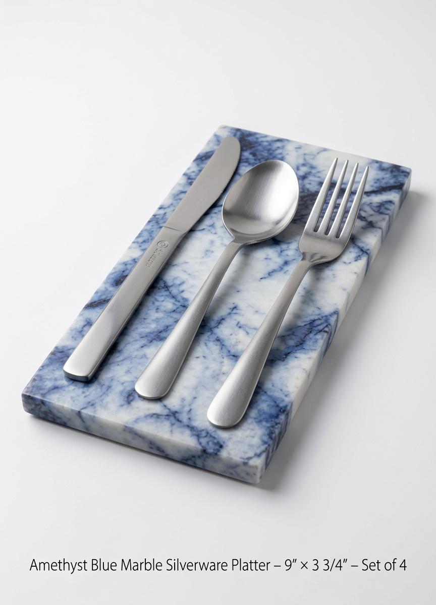 Amethyst Blue Marble Silverware Platter 9" 3 3/4" (set of 4)  for your Silverware and elegant dinner service beautiful pieces