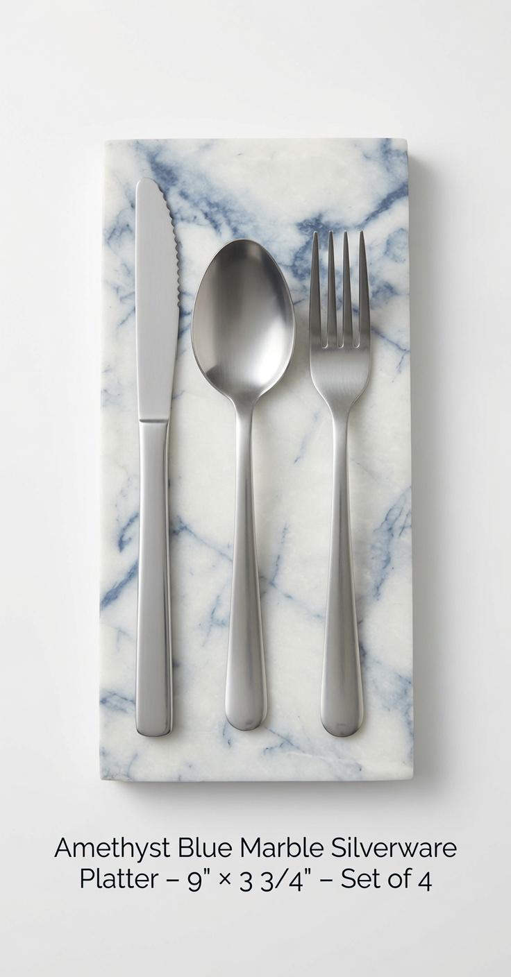 Amethyst Blue Marble Silverware Platter 9" 3 3/4" (set of 4)  for your Silverware and elegant dinner service beautiful pieces