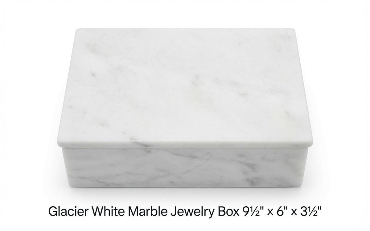 Glacier White Marble Jewelry Box 9 1/2" × 6" height 3 1/2" Two jewelry trays perfect and elegant Free Shipping