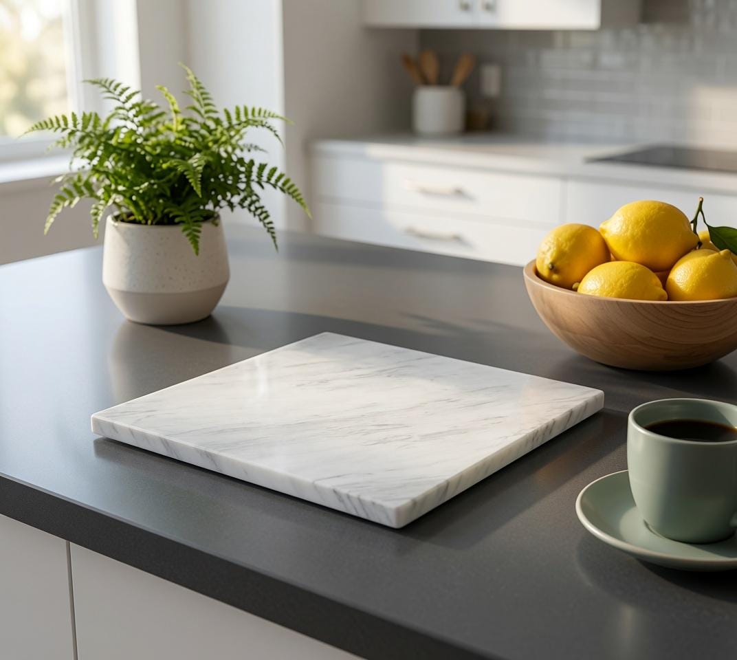 Handmade Bianco Carrara Marble,  Hot plate. Perfect to protect your table from hot pots and pans 12" available in 3 shapes.