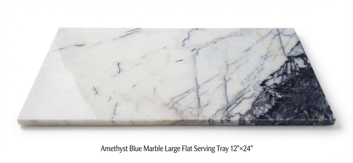 Amethyst Blue Marble centerpiece/large serving tray 12"×24" A beautiful creamy white with blue and or purple veining Free Shipping