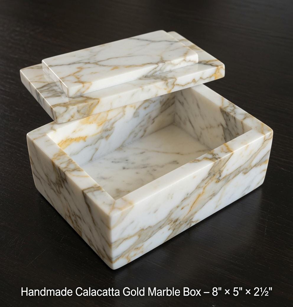 Calacatta Gold Marble Box 8"×5" height 2 1/2" or message for custom size beautiful creamy white and gold marble Free Shipping