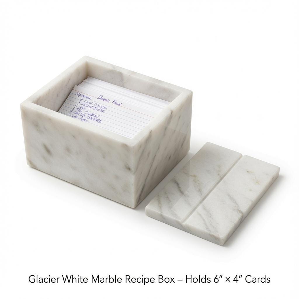 Glacier White Marble Recipe Box 7"×5" height 5 1/2" fits 6x4 recipe cards an elegant heirloom recipe box Free Shipping